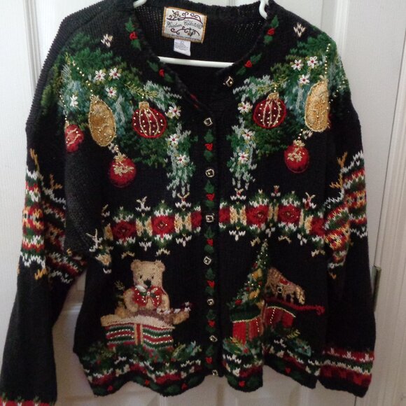 Heirloom Collectibles Woman's Ugly Christmas Sweater Trees Ornaments Large - Picture 1 of 6